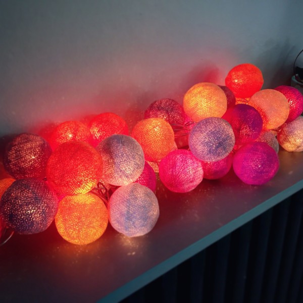 Guirlande lumineuse en boule de coton, multicolore de 9,8 pieds et 20 leds  Lanternes à boule de coton, boules en rotin Ligh